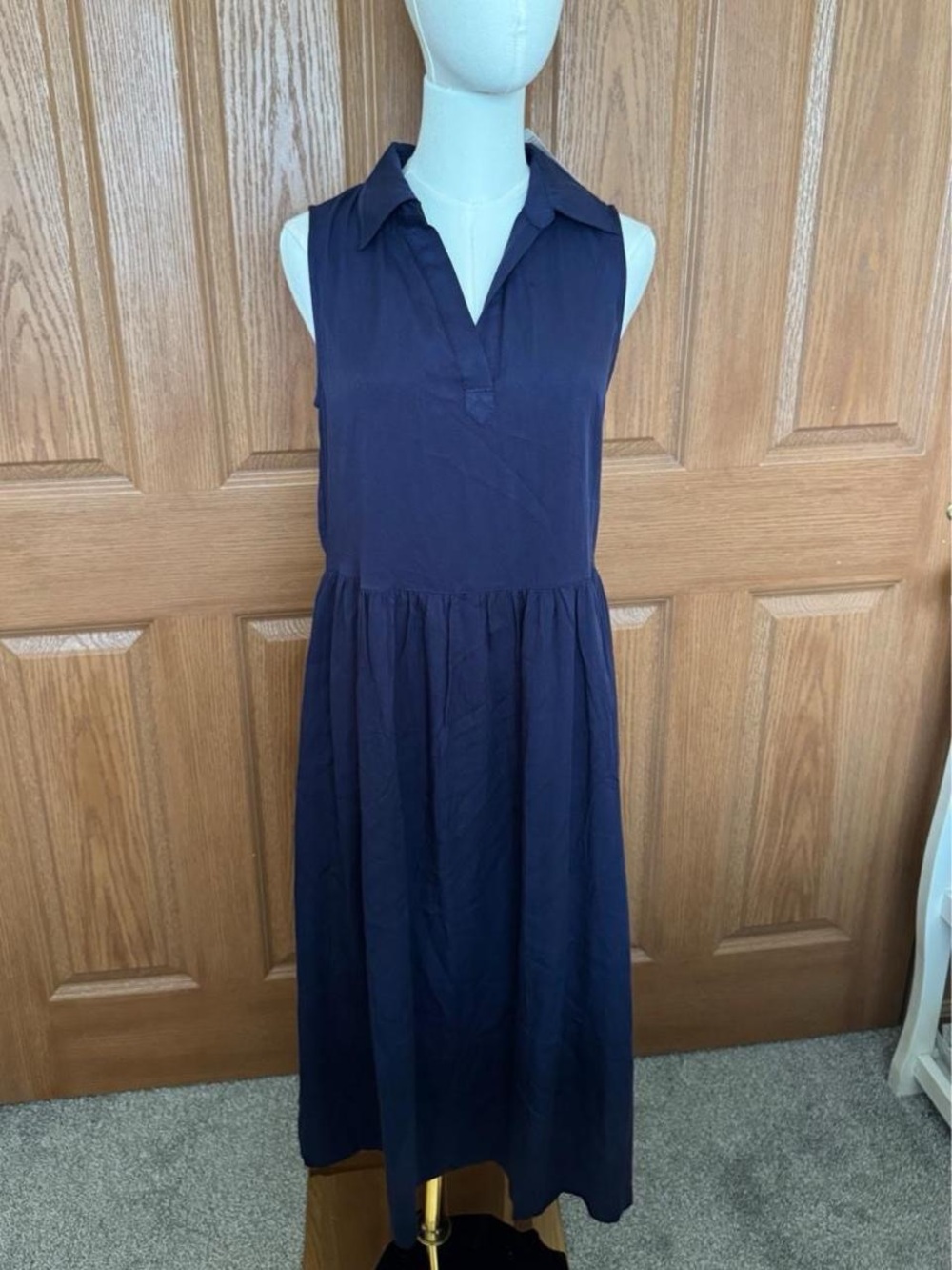 Amazon Navy Sleeveless Collared Midi Dress